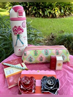 NWT WELLNESS 20oz beautiful tumbler/Moleskin Notebook/Camellia hair clips & more